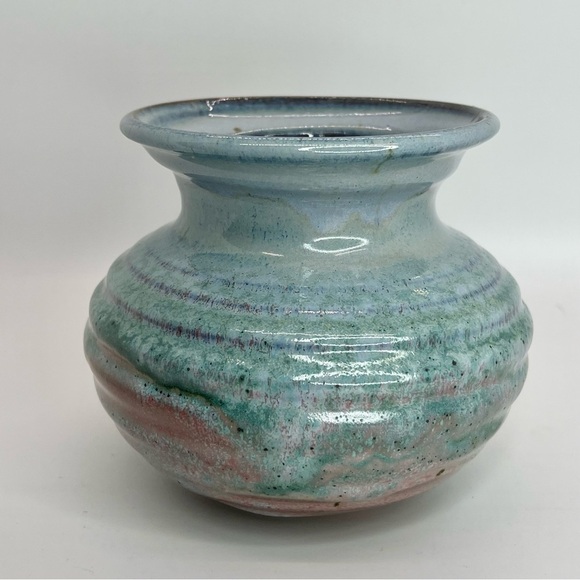 Jim Weber Ware Studio Art Pottery Beehive Round Bowl Vase Pink Blue Glaze Signed - Picture 2 of 7